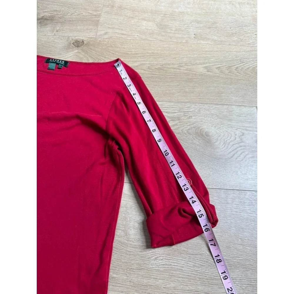 Womens Lauren Ralph Lauren red roll tab sleeve tshirt 100% cotton size L